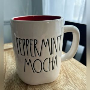 Rae Dunn Peppermint Mocha Mug with candy canes on back